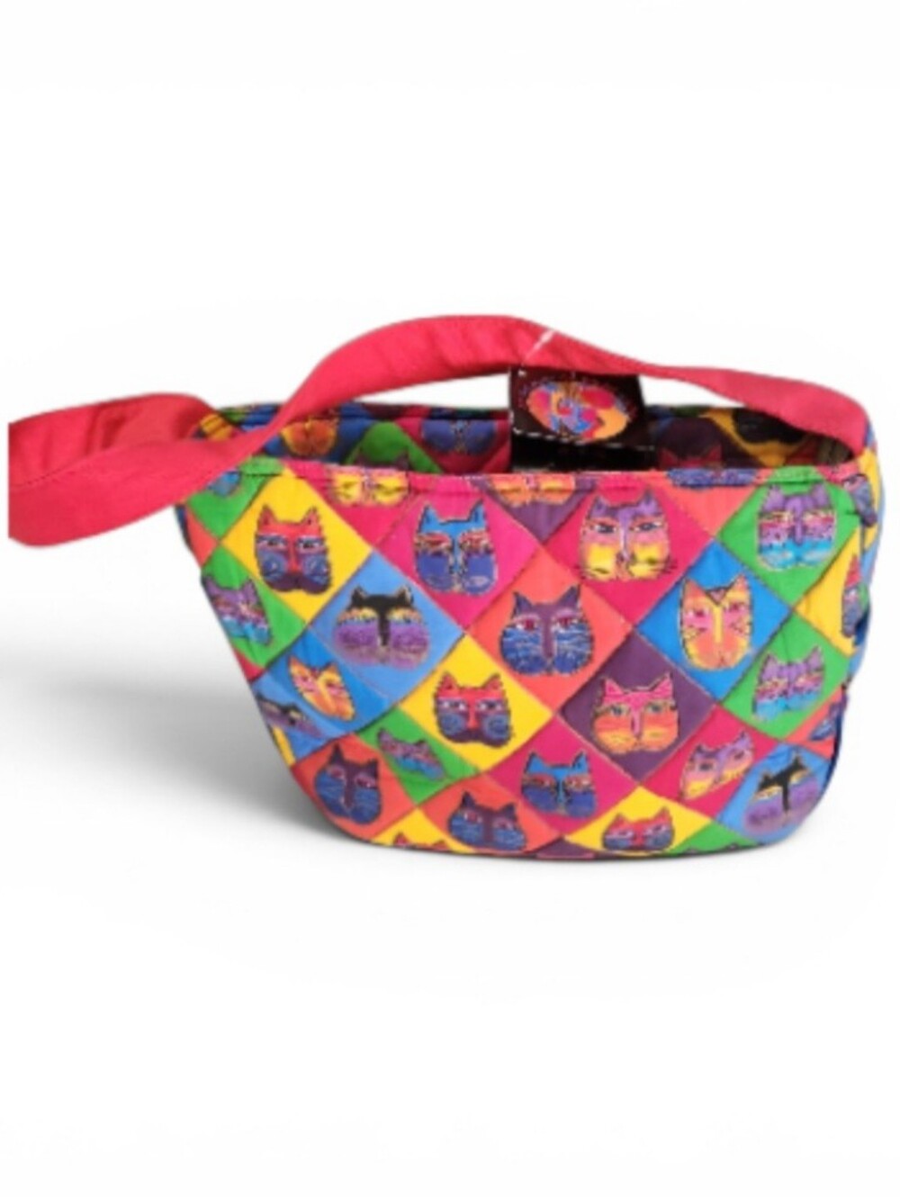 Vintage Laurel Burch Whimsy Feline Cat Face Quilted Top Handle Purse NWT - Picture 2 of 13